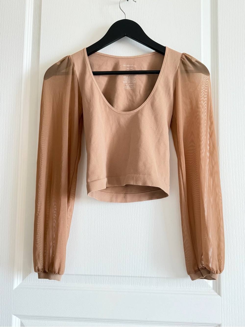 We The Free Sheer Puff-Sleeve Crop Top - Beige